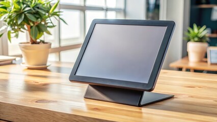 Fototapeta premium Sleek Modern Black Digital Display Stand for Desktop