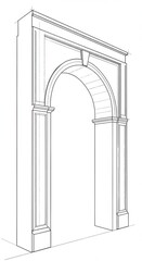 Fototapeta premium Detailed architectural drawing illustrates a classical semicircular arch entryway structure
