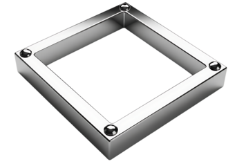 A metallic square frame with rounded corners and visible screws isolated on transparent background