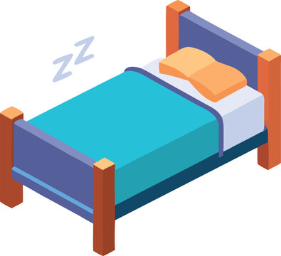 Illustration of a cozy bed with a blue blanket and orange pillow on a wooden frame. The letters "Z Z" float above, suggesting sleep or rest.