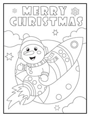 Snowman Riding Rocket Coloring Page for Kids and Adults. Perfect for Festive Holiday & Creative Kids' Activity, Featuring Cartoon Character with 
