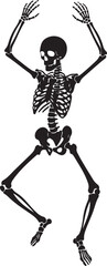 Dynamic Dancing Skeleton Silhouette Illustration, Spooky Human Bones in Expressive Pose, Perfect for Halloween and Anatomy Themes
