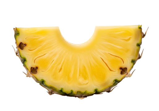 A vibrant yellow pineapple slice with a curved cut out isolated on transparent background