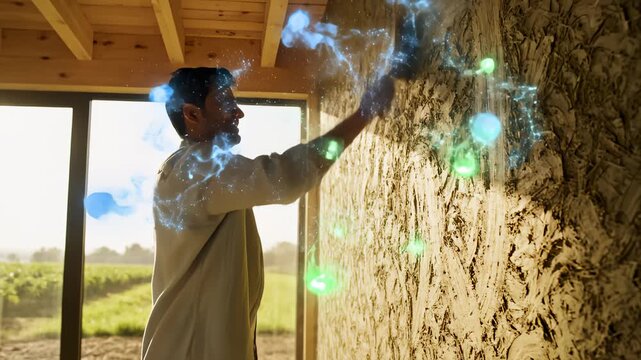 Man Applies Magic Paint to Wall With Brush at Vineyard House