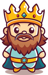 Cartoon king character with a golden crown and jeweled accents, wearing a blue robe and yellow belt, exudes a playful and regal demeanor.