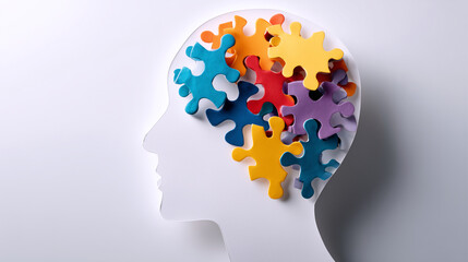 Human Head Silhouette Colorful Puzzle Pieces Brain
