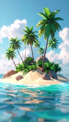 Obraz premium Island in Sea low poly 3D