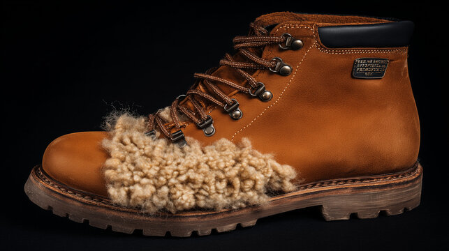 heel. Close-up of a worn leather hiking boot heel showing inner material and texture. lifestyle magazines, social media lookbooks, designed for lifestyle magazines and social media content. - Powered by Adobe
