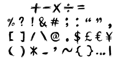 Set doodle punctuation vector. Collection of typographic symbols for handwritten text and note-taking themes. These graphics feature a sketchy style for informal communication design.
