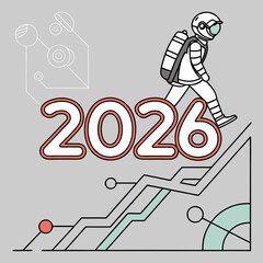 Astronaut Climbing Graph with 2026 and Tech Elements chart