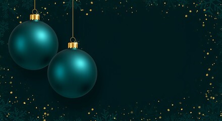 Teal Christmas Ornaments Golden Sparkles Festive background