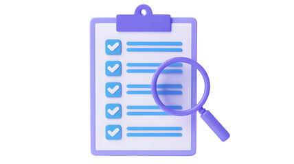 Detailed checklist review with magnifying glass for thorough analysis and project completion.