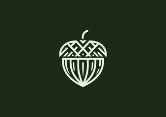 A minimalist acorn logo in elegant line style, symbolizing growth, potential, and nature’s strength, featuring clean geometric curves in a simple vector design