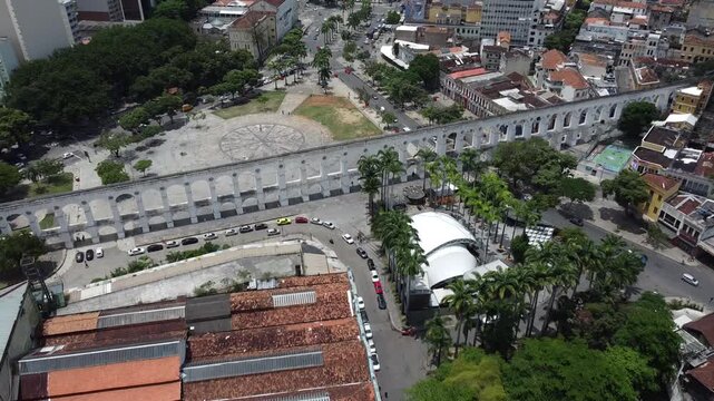 Aerial view of the Lapa Arch in downtown Rio de Janeiro, Brazil.