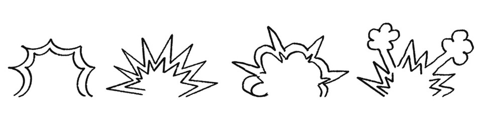 Set doodle line explosion vector. Collection of dynamic speed lines for comic book and action themes. These graphics feature a sketchy style for expressing impact and movement.