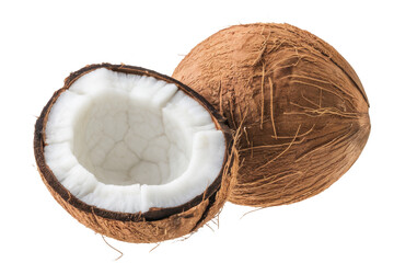 fresh coconut cut in half on white background
