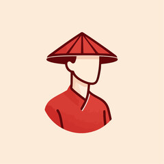 vector illustration of a person wearing a Chinese hat