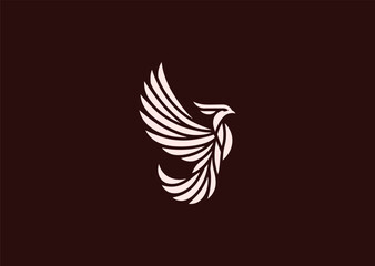 A stylized phoenix logo in fine line art, depicting rising wings and rebirth energy, combining symmetry and flow for a creative modern vector illustration concept