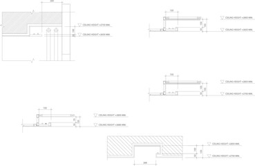 2D Drawing Section and Ceiling Detail Showing Hidden Lighting for Electrical and Ceiling Plan Design