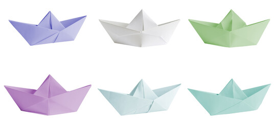 paper boats collection, isolated on white background.
