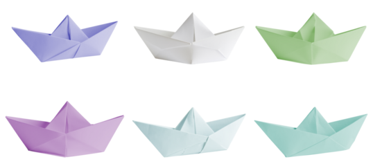 paper boats collection, isolated on white background.