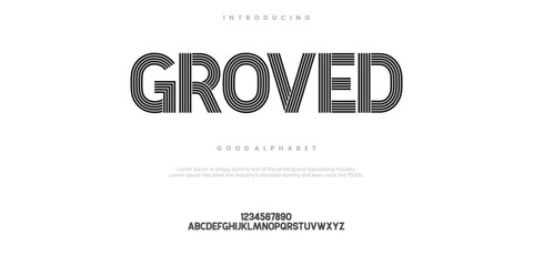 GROVED Modern minimal abstract alphabet fonts. Typography technology, electronic, movie, digital, music, future, logo creative font. vector illustration