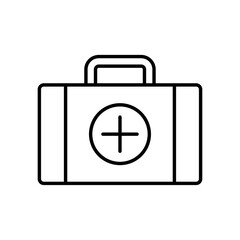 First aid box icon designed in clean vector line style, isolated on a white background. Suitable for healthcare services, emergency response, medical kits, and safety equipment concepts.