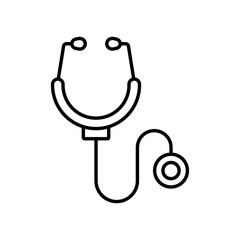Stethoscope icon designed in vector line style, isolated on a white background. Ideal for medical services, healthcare, hospital equipment, and doctor consultation concepts.