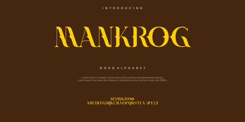 Mankrog Abstract Fashion font alphabet. Typography typeface uppercase lowercase and number. vector illustration