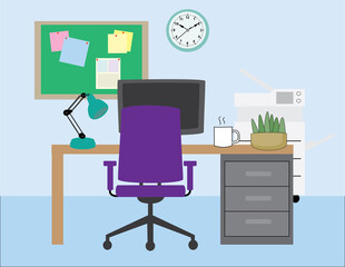 A vector art of a work area inside an office. 