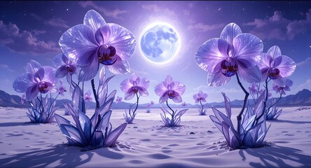 purple orchid on the sand at night