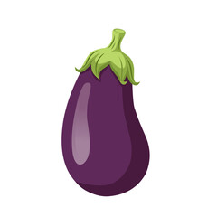 Vector illustration of fresh purple eggplant with green stem, representing organic vegetable, healthy food, natural ingredient, and farm produce concept