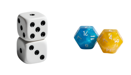 Traditional and colorful Ludo dice bundle isolated on transparent background