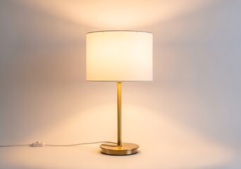 Elegant brass table lamp with cream shade illuminating a softly lit room