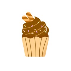 Chocolate cupcake illustration. Chocolate cupcake icon. Cupcake logo cartoon. Cupcake icon art