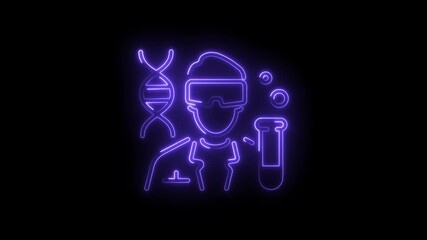 Neon scientist with vr headset dna and test tube on dark background animation - Powered by Adobe