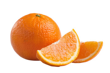 orange fruit and slices isolated on white background.