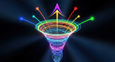 Modern office space with large digital displays showing colorful abstract wave patterns.