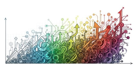 Modern office space with large digital displays showing colorful abstract wave patterns.