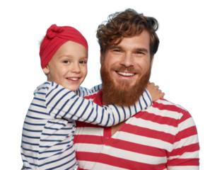 happy father and daughter portrait on transparent background