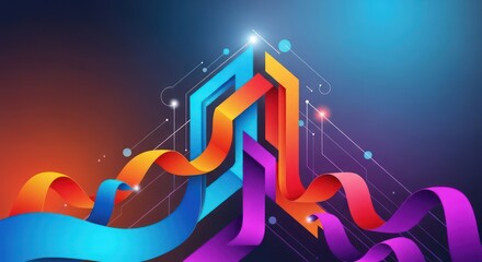 Abstract illustration of colorful, intertwined arrows symbolizing data flow, direction, and technological progress on a futuristic background.