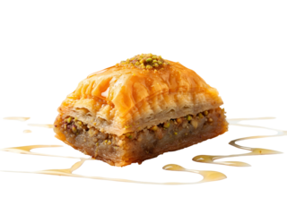 Delicious Baklava Dessert with Honey Drizzle on White Background A Sweet Culinary Treat