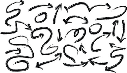 Collection of hand drawn chalky arrows in various directions