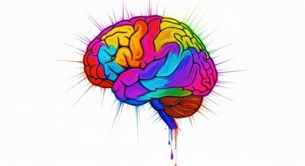 Artistic illustration of a human brain with vibrant, multicolored lobes symbolizing creativity and intelligence.