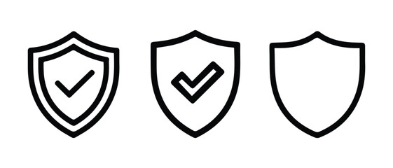 Shield Security Icons Set. Minimalist Vector Line Art for Protection, Safety, and Verified Checkmark