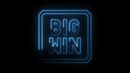 Neon big win announcement animation with square frame for casino gaming advertising