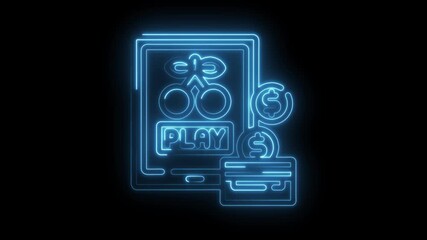 Glowing neon outline of online casino slot machine with payment method