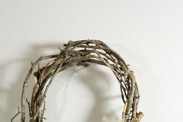 Boho dried flower wreath with fluffy natural accents, grapevine base, wall decor

