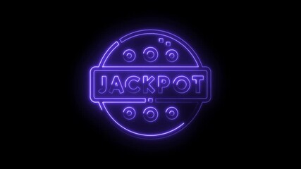Jackpot glowing neon sign animation on black background for gaming and casino theme