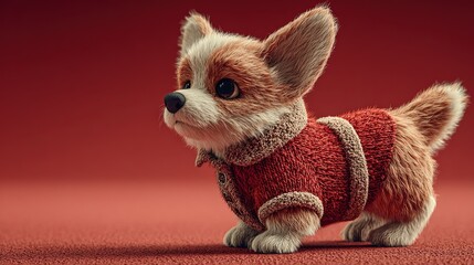 Premium studio-lit corgi Santa, festive solid red, top copy-area, no text no logo—ideal for brand card, splash screen, calendar cover, e-com hero, PSA ad.